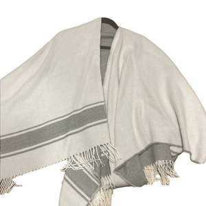 Chic White and Gray Fringe Shawl